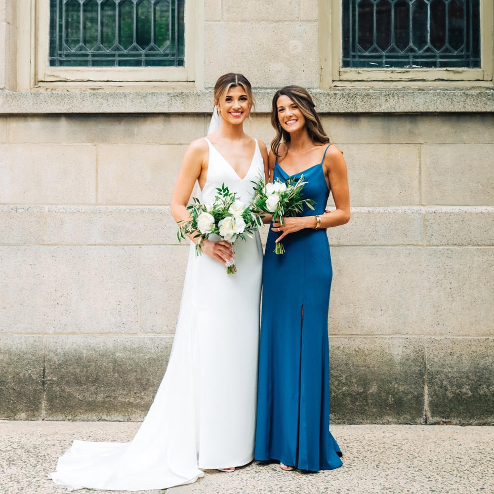 Amsale French blue bridesmaid dress